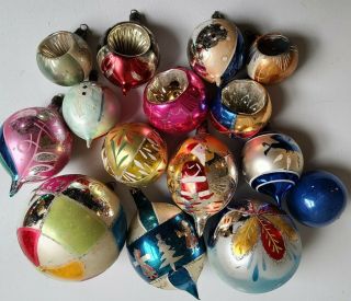 15 Vintage Christmas Glass Ornaments Shiny Brite Poland Indents
