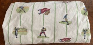 Pottery Barn Kids Vintage Football Twin Fitted Sheet Green Stripes 100 Cotton