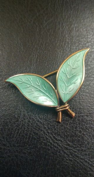 David Andersen 925 Sterling Silver Enamel Leaf Pin Brooch Da Norway Vintage
