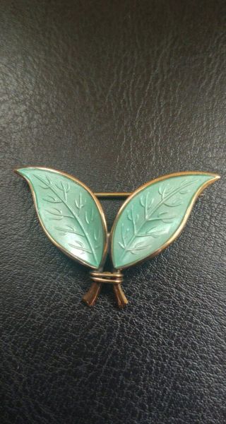 David Andersen 925 Sterling Silver Enamel Leaf Pin Brooch DA Norway Vintage 2