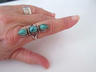 Vtg Navajo Native American Sterling Silver Turquoise 1 1/2 " L.  Ring Size 7 1/2