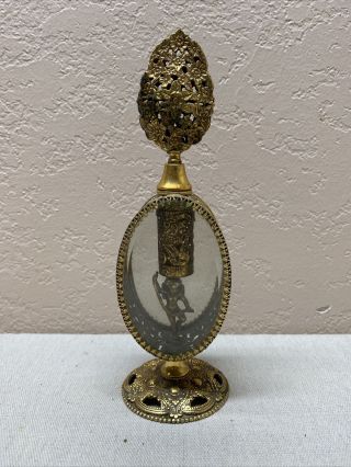 Vintage Stylebuilt Gold Gilt Brass Ornate Filigree Perfume Bottle