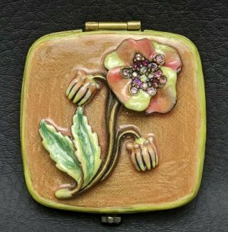 Jay Strongwater Enamel Jeweled Flowers Double Sided Compact Mirror 2 "
