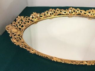Vintage Hollywood Regency Large Oval Gold Gilt Scroll Leaf Vanity Mirror 22 1/2 