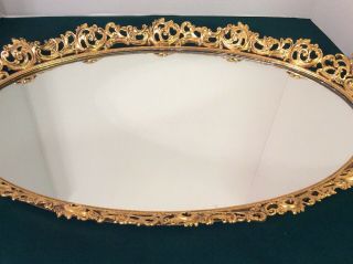 Vintage Hollywood Regency Large Oval Gold Gilt Scroll Leaf Vanity Mirror 22 1/2 