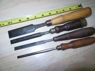 4 Vintage Buck Bros.  Chisels As Found Good User Tools To Restore