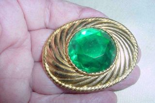 Vintage Signed Ungaro Paris Mogul Emerald Green Rhinestone Pin Brooch 1995