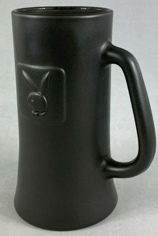 Playboy Vintage Dark Grey Beer Stein Mug Raised Bunny Logo Clear Glass Bottom