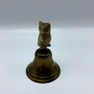 Vintage Brass Owl Bell Owl Handle Figural Brass
