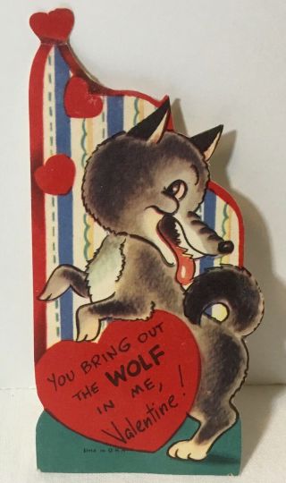 Vtg Diecut Valentines Card “you Bring Out The Wolf In Me”
