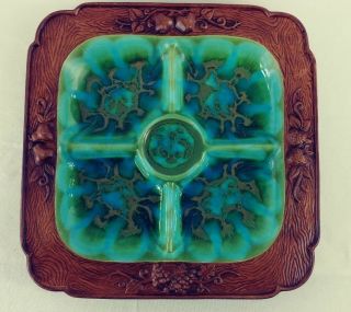 Vintage Treasure Craft Divided Square Serving Dish Relish Platter Blue Green Mcm