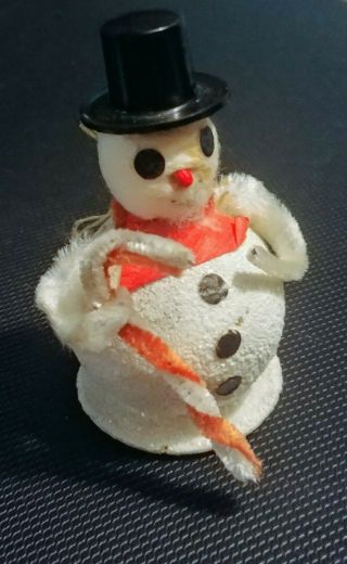 Vintage Japan Handspun Cotton Snowman Candycane Ornament Christmas Collectible