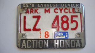 Vtg Georgia Action Honda Motorcycle Licence Plate Frame & Arkansas Cycle Plate