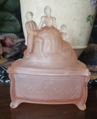 Vintage Pink Glass Powder Jar Trinket Box Martha Washington Colonial Lady