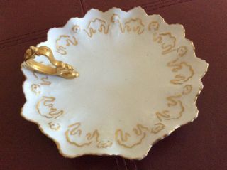 Vintage Mz Austria Hand Painted Scalloped Candy Dish With Handle