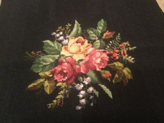 Vintage Hand Crafted Finished Needlepoint Roses Pillow/seat Cushion/ Framed Pix
