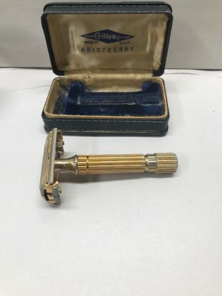 Vintage Gold Plated Gillette Aristocrat Safety Razor With Case
