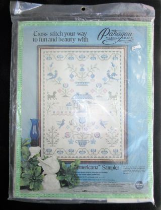 1974 Vintage PARAGON AMERICANA SAMPLER Cross Stitch Kit Stamped Linen 2
