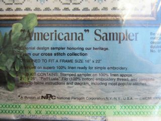 1974 Vintage PARAGON AMERICANA SAMPLER Cross Stitch Kit Stamped Linen 3