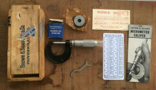 Vintage Brown And Sharpe No 11 Minty Micrometer With 1  Calibration Standard