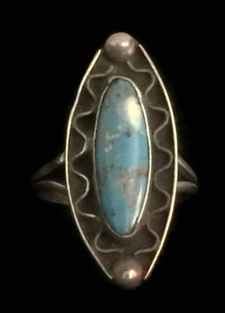Vintage Sterling Silver Southwest Turquoise Ring Size 7.  25 3.  1g