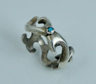 Native American Sandcast Sterling Turquoise Vintage Ring Band Sand Cast 7.  25 925