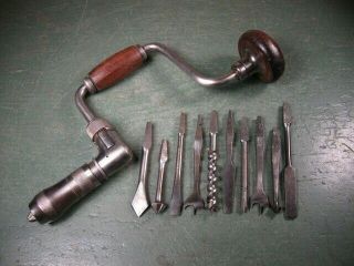Old Vintage Woodworking Tools Premium Bit Brace Drill W/ Augers,  Bit Stocks