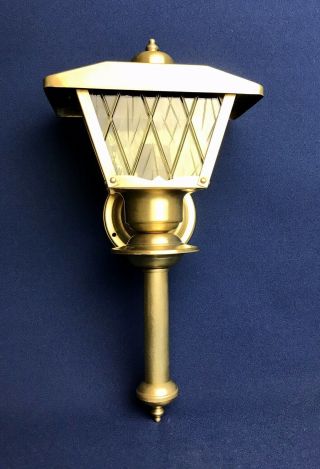 Brass Lantern Porch Light Vintage Amber Diamondtextured Glass Sconce Wall Mount