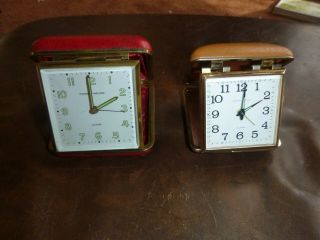2 Vintage Travel Alarm Clocks - Phinney - Walker Germany & Hamilton Japan