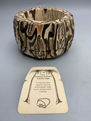 Vintage Wooden Zealand N.  Z.  Ponga Craft Trinket Bowl From Mamaku Tree Fern