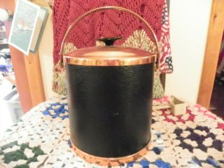 Vintage Coppercraft Guild Ice Bucket Copper Black Faux Leather