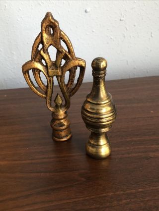 Two Vintage Finials 3 1/4” And 4 1/4” Lamp Screw Brass?