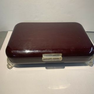 Vintage Bakelite Silverware Flatware Storage Chest Box Case Maroon Clear Legs