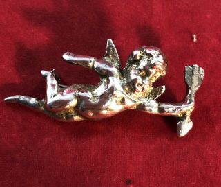 Sterling Silver Cherub Angels Pin Bracelet Earring Set Vtg 1940 - 50s Marked 48 Gr 2