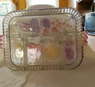 Vintage Clear Glass Serving Tray - Indiana Relish Dish With Colorful Fruit