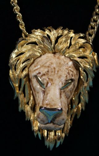 Vintage Signed Luca Razza Lion Pendant Necklace Leo Lion Zodiac
