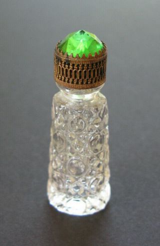Vintage Czech Jeweled Perfume Bottle.  Green.  Irice.  Signed.