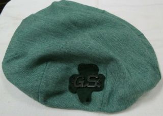 Small Vintage 1940 Official Green Girl Scout Hat Cap Beret Made Nyc G.  S.