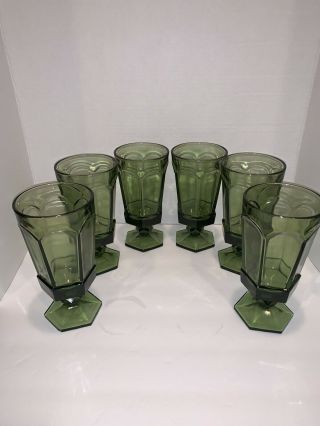 6 Vintage Fostoria Virginia Green Iced Tea Stem Glass 6 7/8” 13 Oz