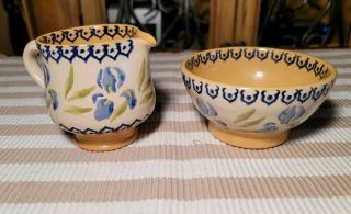 Vtg.  Nicholas Mosse Irish Pottery Open Sugar Bowl /creamer,  Retired Iris Pattern