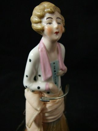 Vintage Porcelain Half Doll Figurine Clothes Brush Flapper 8.  5 "