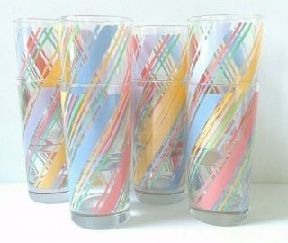 Set Of 8 Vintage Pastel Glass Drinking Tumblers Pink Blue Yellow Lilac