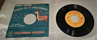 Rare Vintage Columbia 45 Rpm Rudolph The Red - Nosed Reindeer By Gene Autry