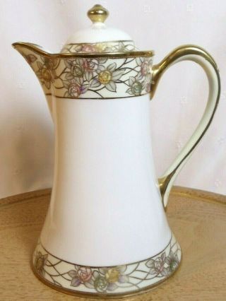 Vintage - Morimura Nippon Hand Painted Beaded Gold Gilt Floral Chocolate Pot