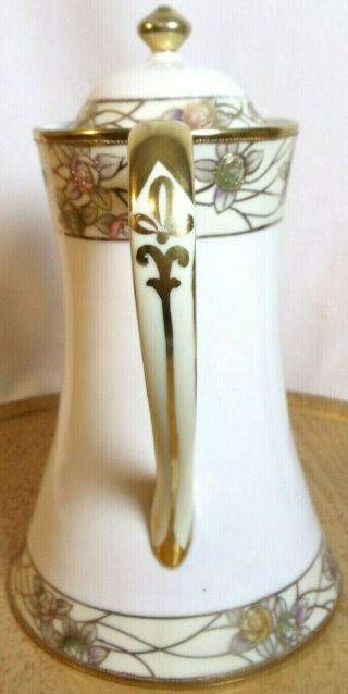Vintage - Morimura Nippon Hand Painted Beaded Gold Gilt Floral Chocolate Pot 3