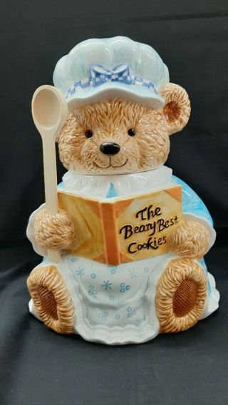 1997 Vintage Treasure Craft The Beary Best Cookies Bear Chef Cookie Jar W/spoon