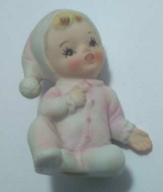 Vintage Bisque Porcelain Piano Baby In Nightclothes 3 " Tall Adorable Little Baby