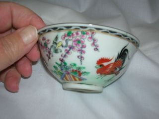 Vintage Mid 20th Century Small Porcelain Rice Bowl Hand Decorated In Hong Kong