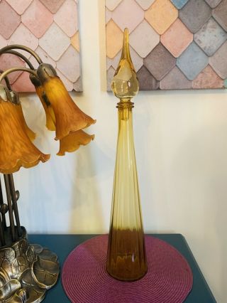 Vintage Mid Century Modern Italian Empoli Yellow Glass Bottle Decanter 26 "