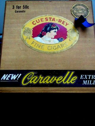 Vintage Cuesta,  Rey & Co,  Wood Cigar Box - Made In Tampa - Caravelle - Very Good